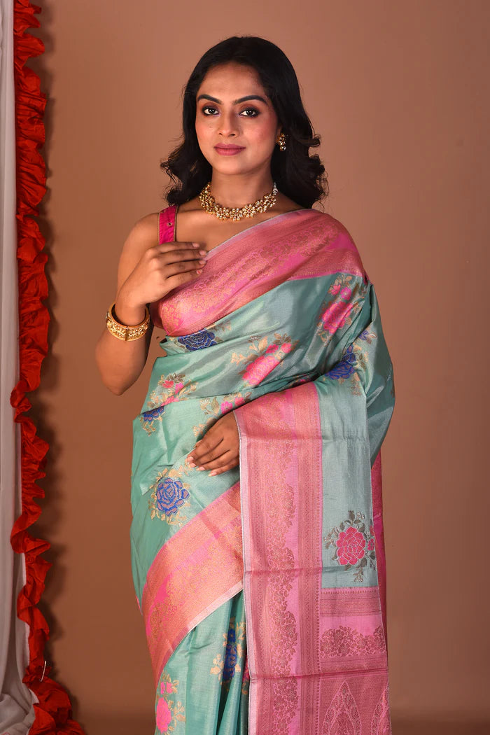 Sea Green Blended Tissue Saree - Keya Seth Exclusive