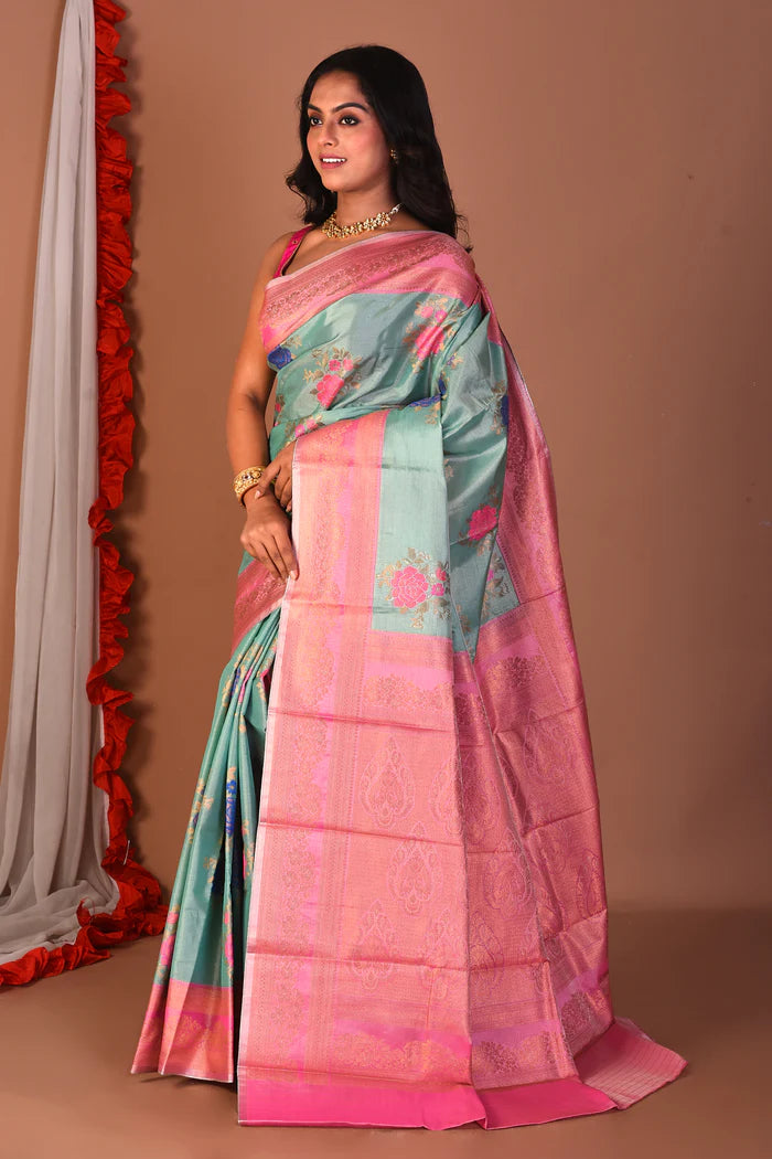 Sea Green Blended Tissue Saree - Keya Seth Exclusive