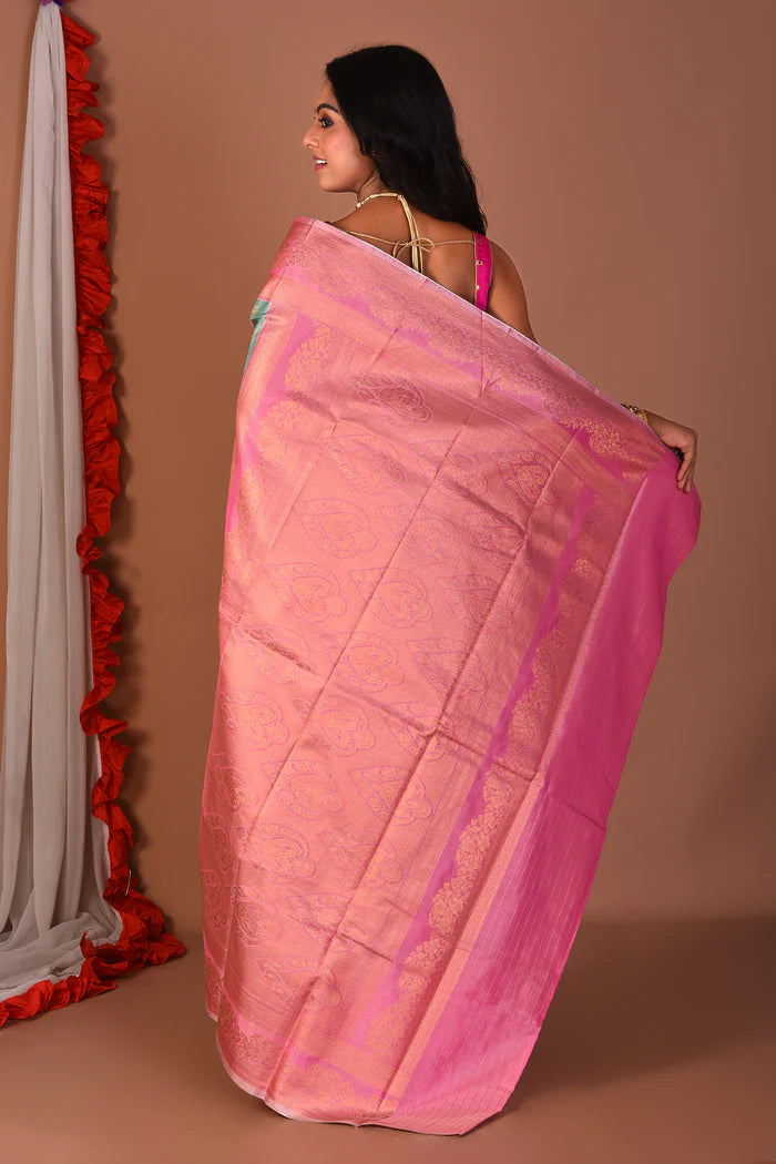 Sea Green Blended Tissue Saree - Keya Seth Exclusive