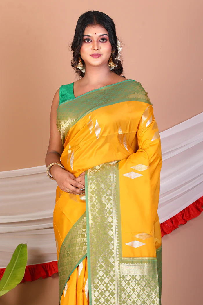 Yellow Blended Silk Saree - Keya Seth Exclusive