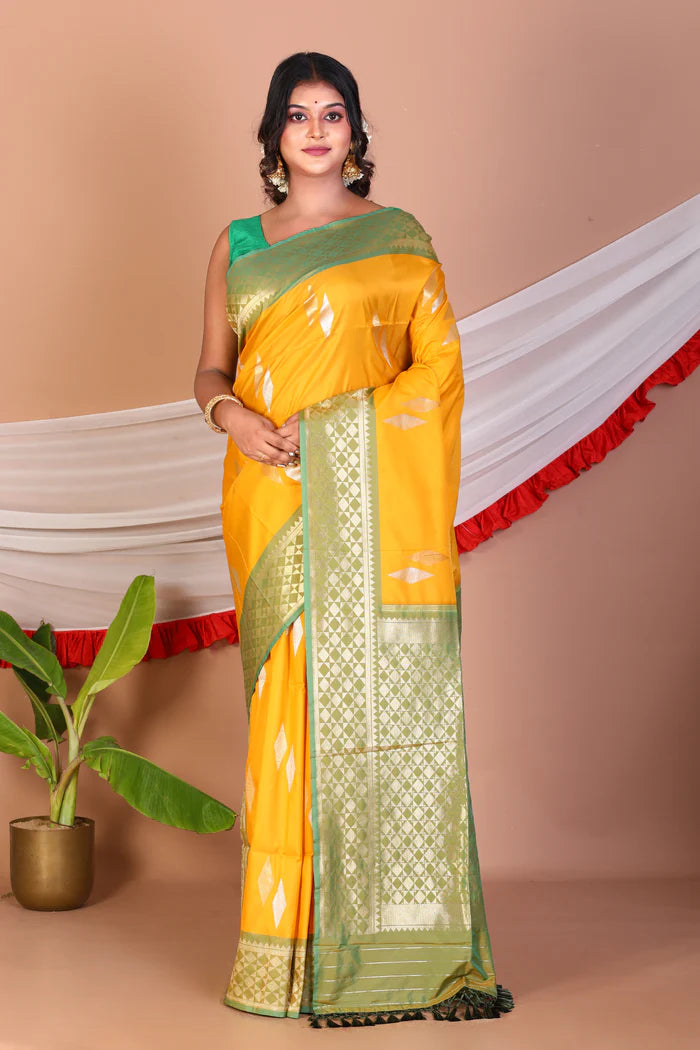 Yellow Blended Silk Saree - Keya Seth Exclusive