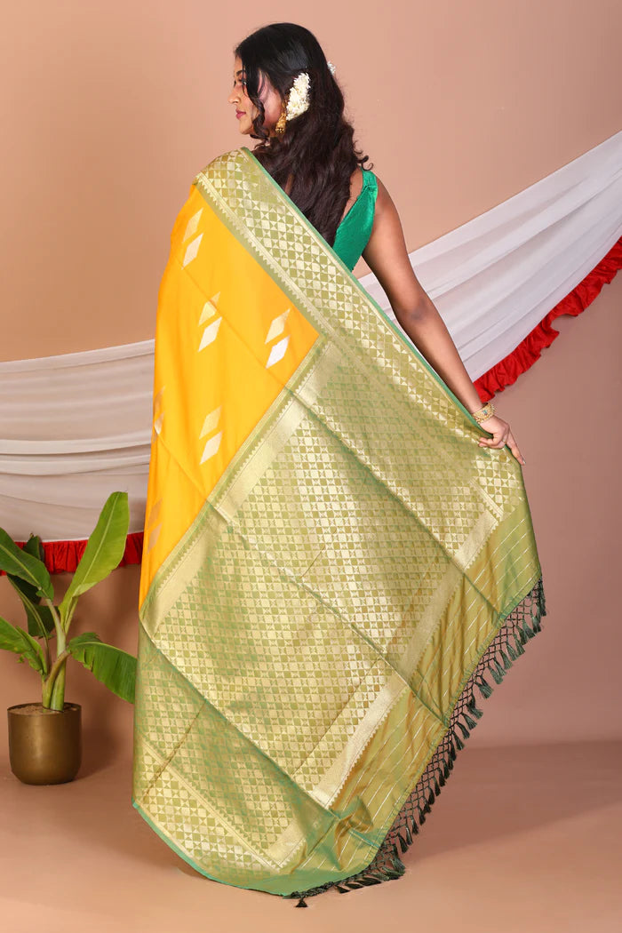 Yellow Blended Silk Saree - Keya Seth Exclusive