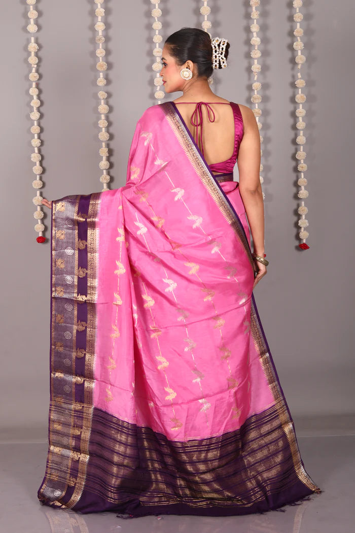 Pink Blended Katan Silk Saree - Keya Seth Exclusive