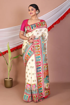 Offwhite Printed Silk Saree - Keya Seth Exclusive