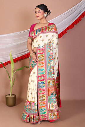 Offwhite Printed Silk Saree - Keya Seth Exclusive