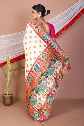Offwhite Printed Silk Saree - Keya Seth Exclusive