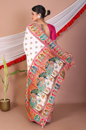 White Printed Silk Saree - Keya Seth Exclusive