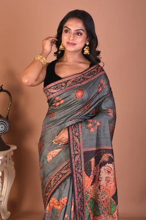 Grey Blended Printed Silk Saree - Keya Seth Exclusive