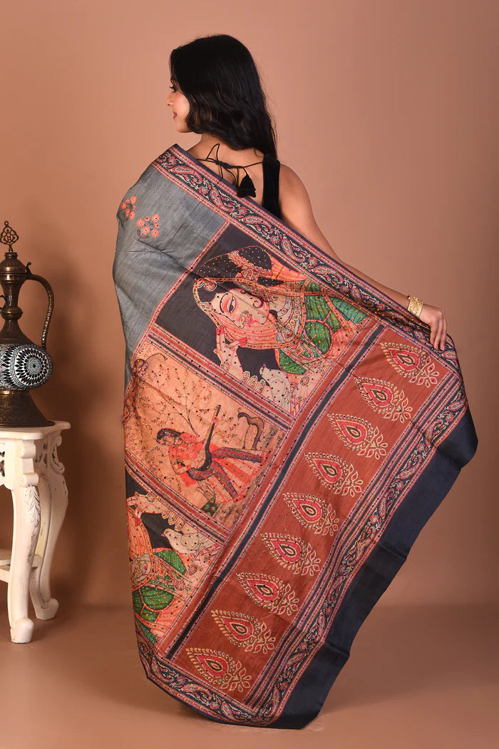 Grey Blended Printed Silk Saree - Keya Seth Exclusive