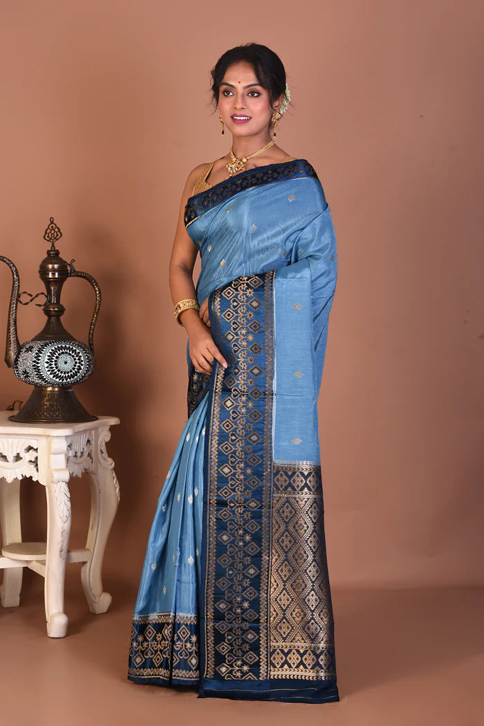 Blue Blended Dola Silk Saree - Keya Seth Exclusive