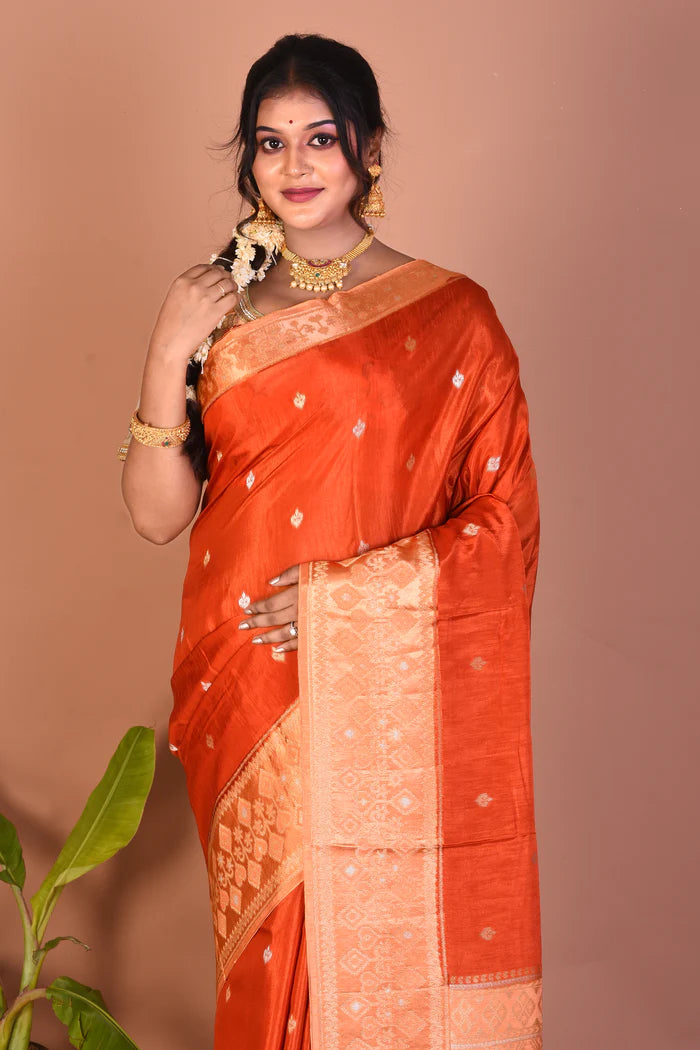 Rust Blended Silk Saree - Keya Seth Exclusive
