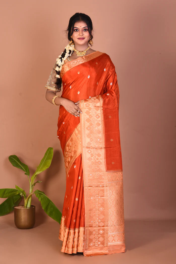 Rust Blended Silk Saree - Keya Seth Exclusive