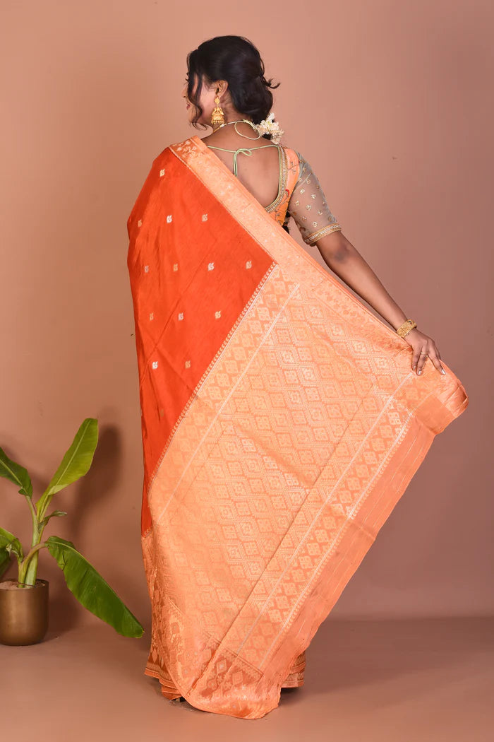 Rust Blended Silk Saree - Keya Seth Exclusive