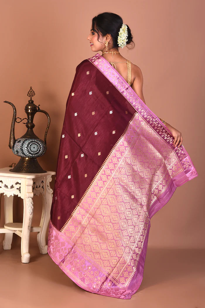 Wine Blended Dola Silk Saree - Keya Seth Exclusive
