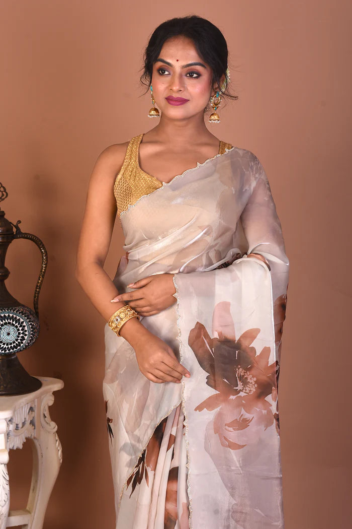 Offwhite Blended Tissue Saree - Keya Seth Exclusive
