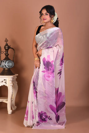 Offwhite & Purple Blended Organza Saree - Keya Seth Exclusive