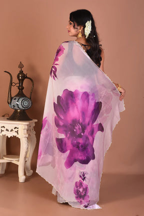 Offwhite & Purple Blended Organza Saree - Keya Seth Exclusive