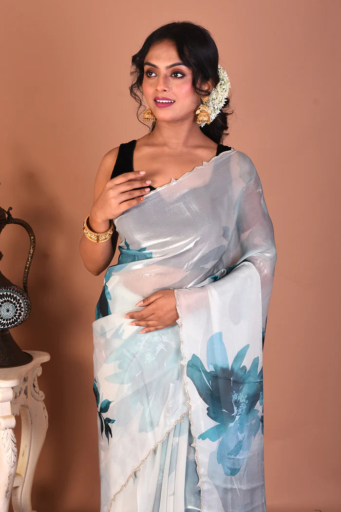 Sea Green Blended Organza Saree - Keya Seth Exclusive