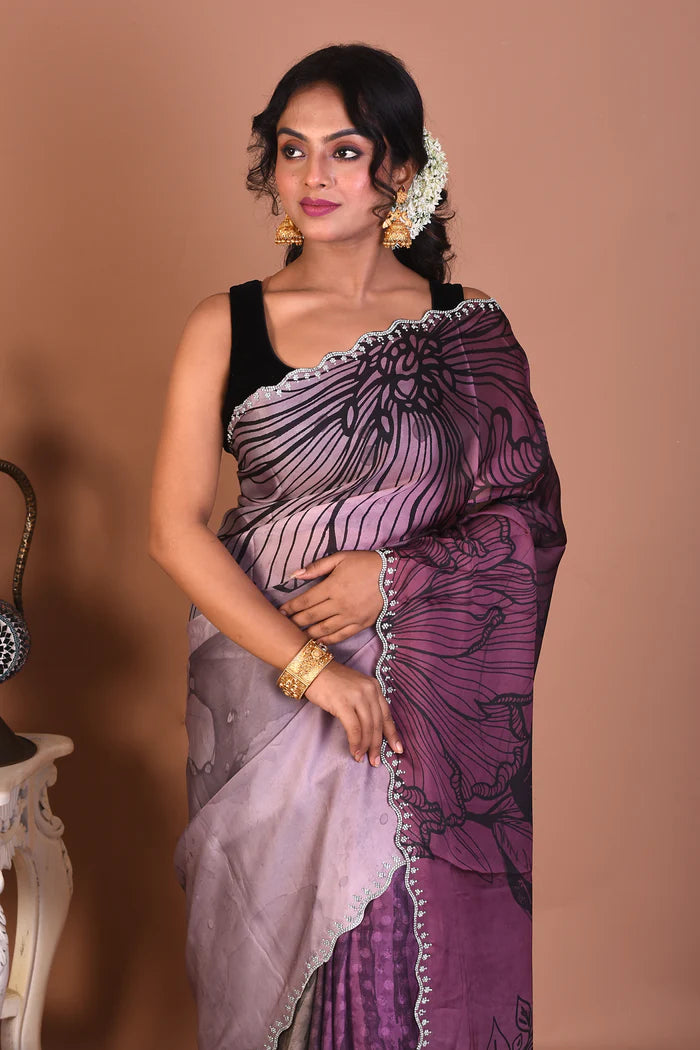 Designer Purple Blended Satin Silk Saree - Keya Seth Exclusive
