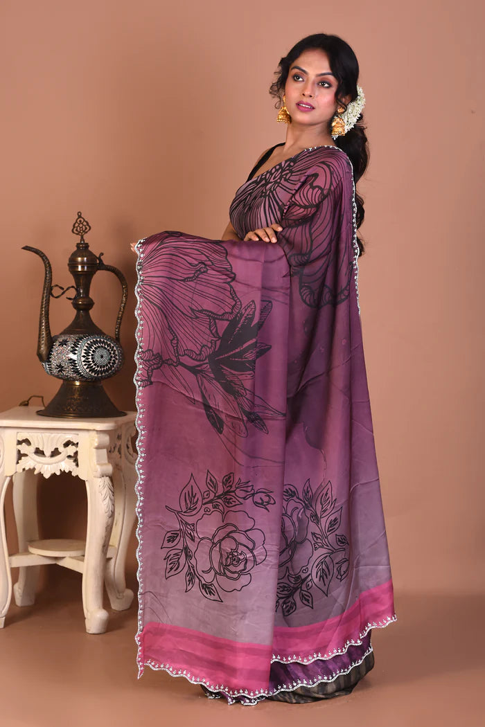 Designer Purple Blended Satin Silk Saree - Keya Seth Exclusive