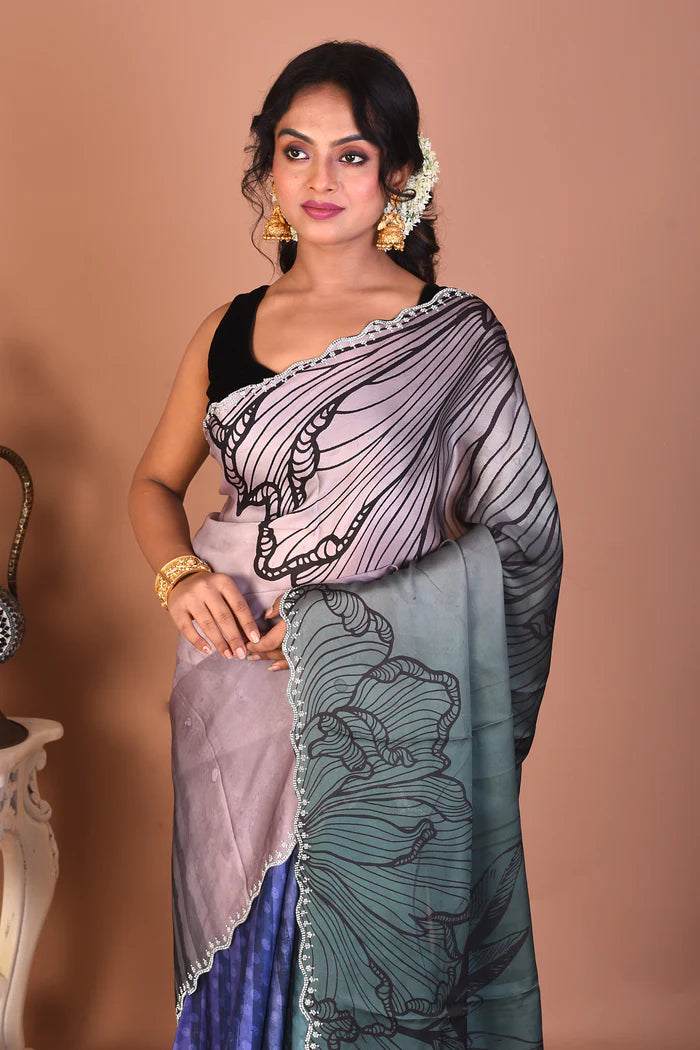 Designer Multicolored Blended Satin Silk Saree - Keya Seth Exclusive