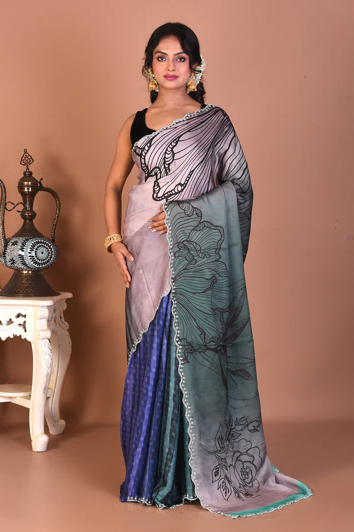 Designer Multicolored Blended Satin Silk Saree - Keya Seth Exclusive