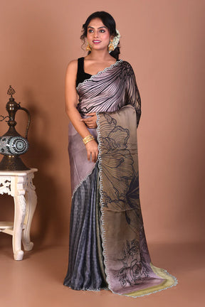 Designer Olive Blended Satin Silk Saree - Keya Seth Exclusive