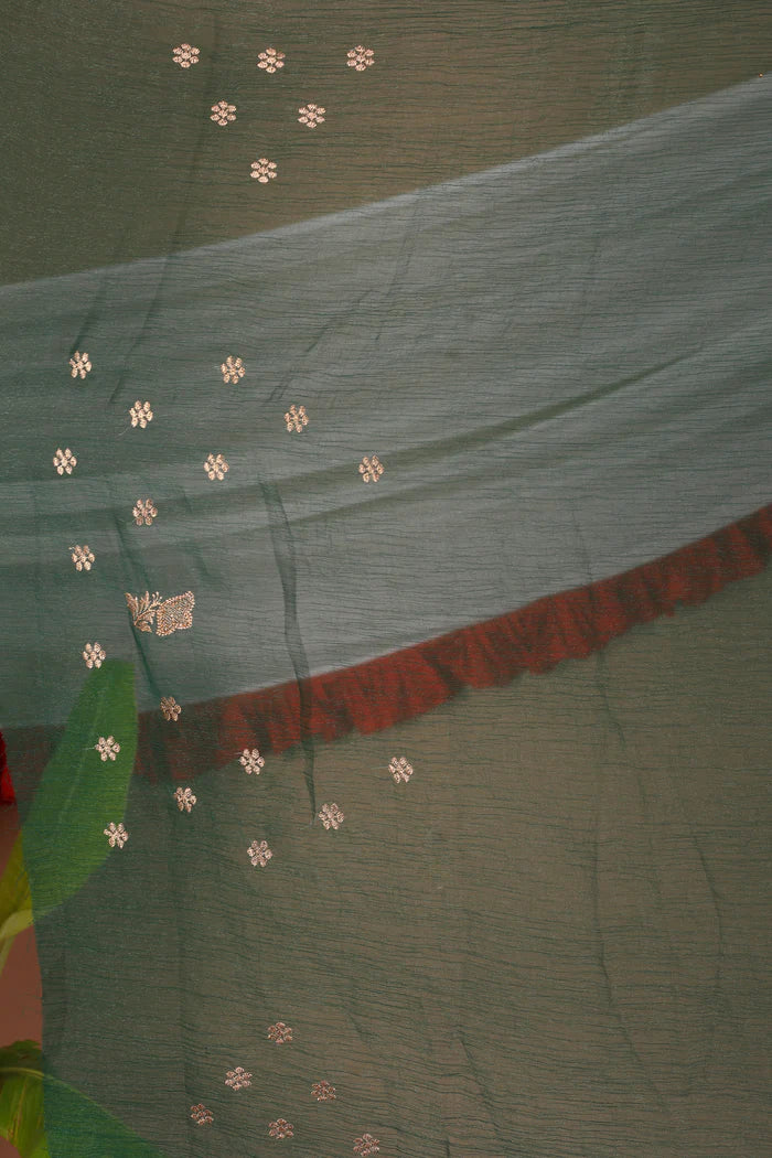 Bottle Green Blended Khaddi Saree - Keya Seth Exclusive