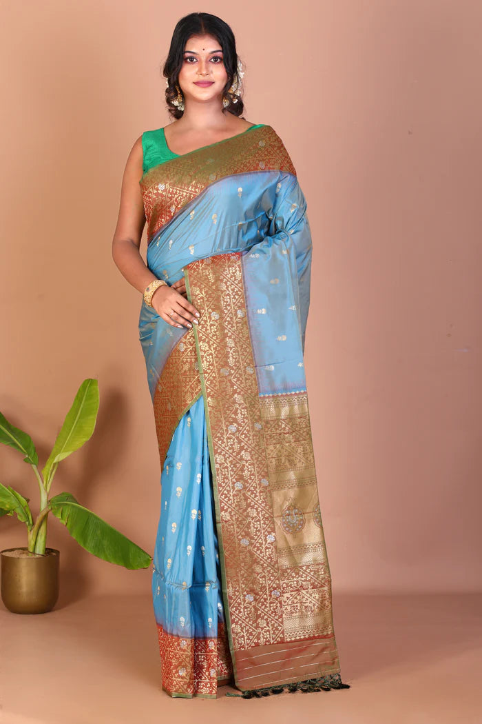 Light Blue Blended Silk Saree - Keya Seth Exclusive