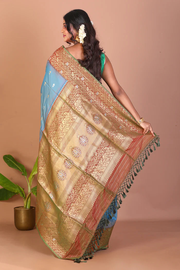 Light Blue Blended Silk Saree - Keya Seth Exclusive