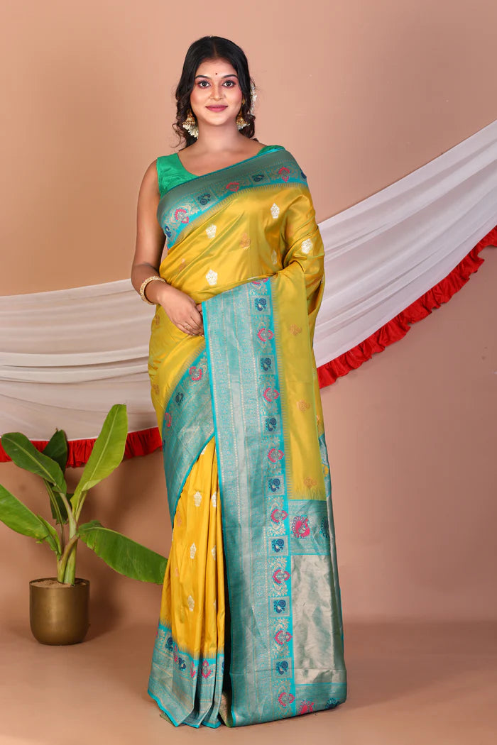 Olive Green Blended Silk Saree - Keya Seth Exclusive