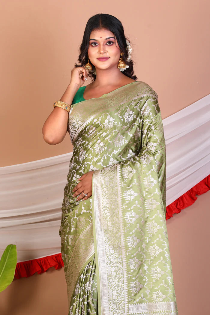 Green Blended Silk Saree - Keya Seth Exclusive