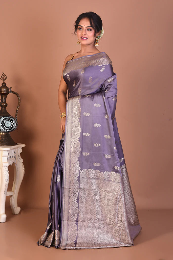 Grey Blended Dola Silk Saree - Keya Seth Exclusive