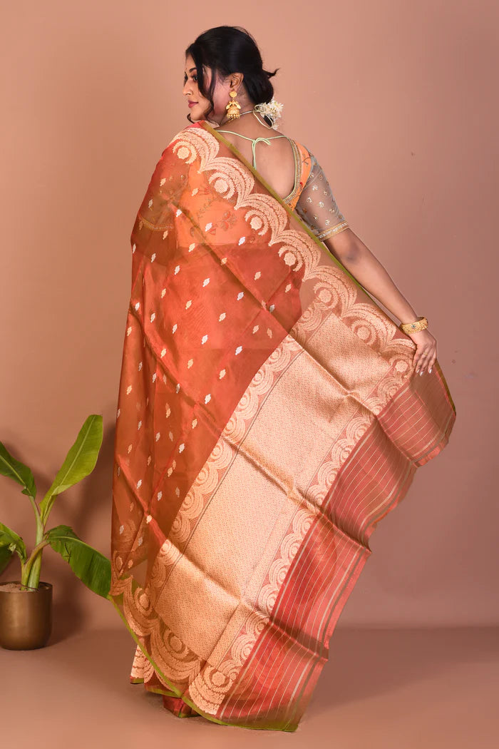 Dual Tone Rust Pure Tissue Saree - Keya Seth Exclusive