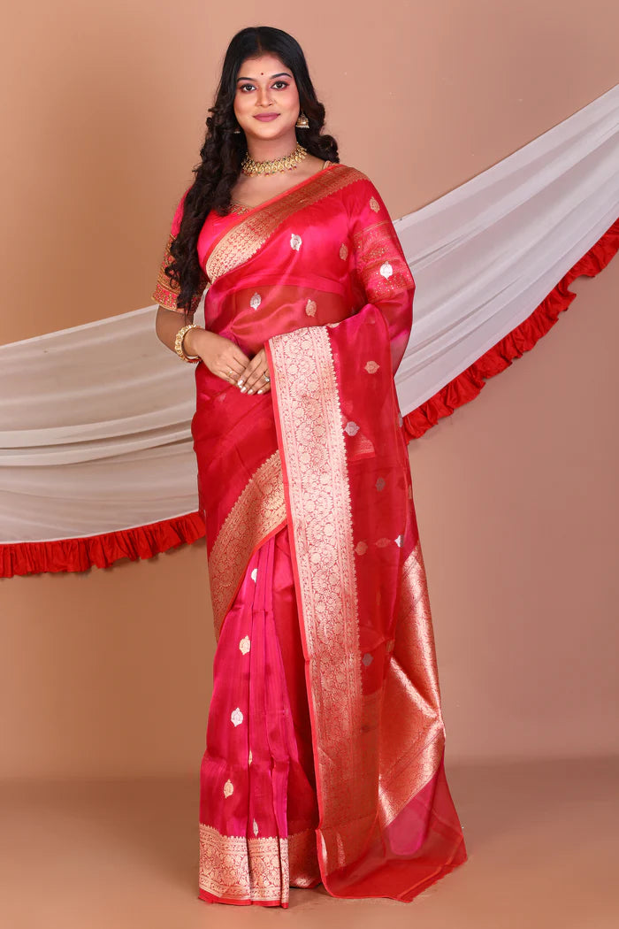 Red Pure Tissue Saree - Keya Seth Exclusive
