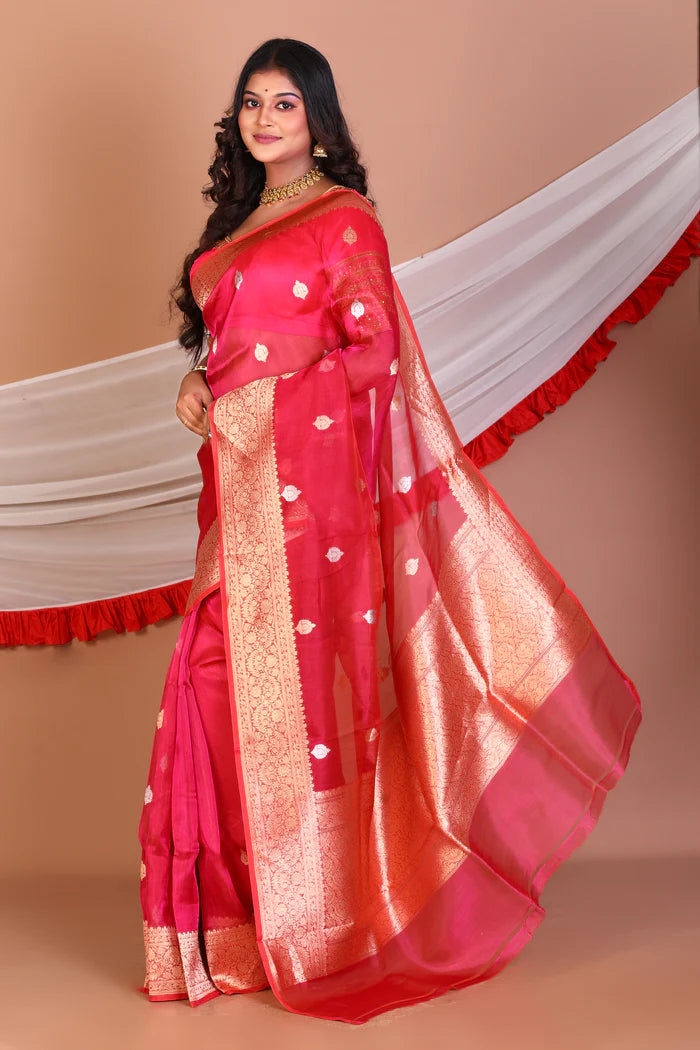Red Pure Tissue Saree - Keya Seth Exclusive