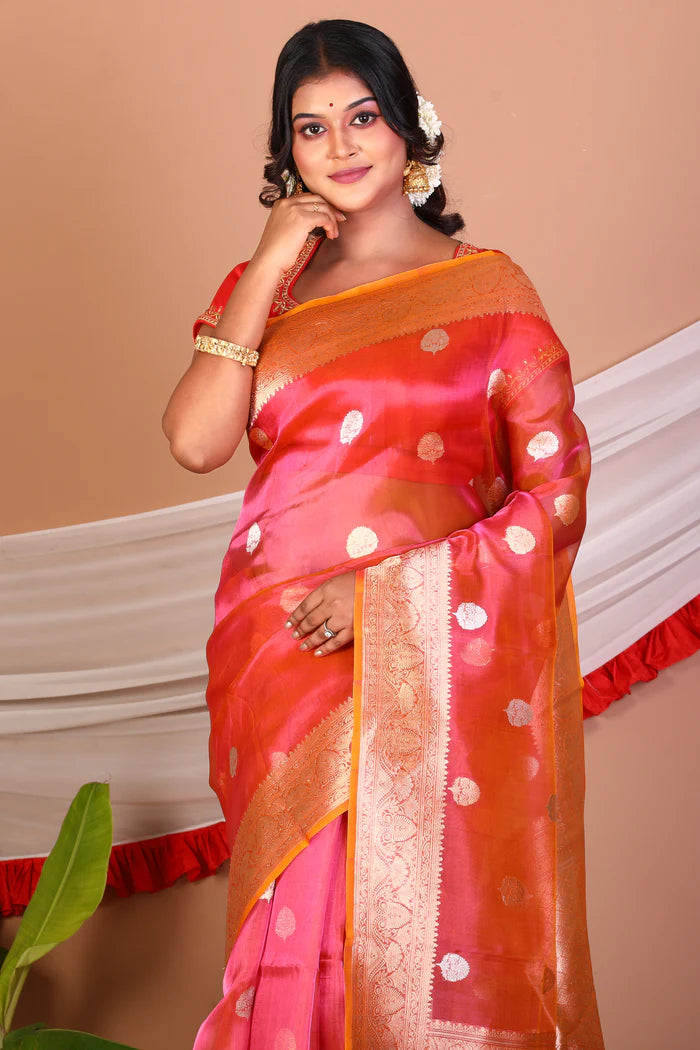 Dual Tone Pink Pure Tissue Saree - Keya Seth Exclusive