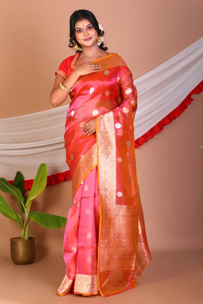 Dual Tone Pink Pure Tissue Saree - Keya Seth Exclusive