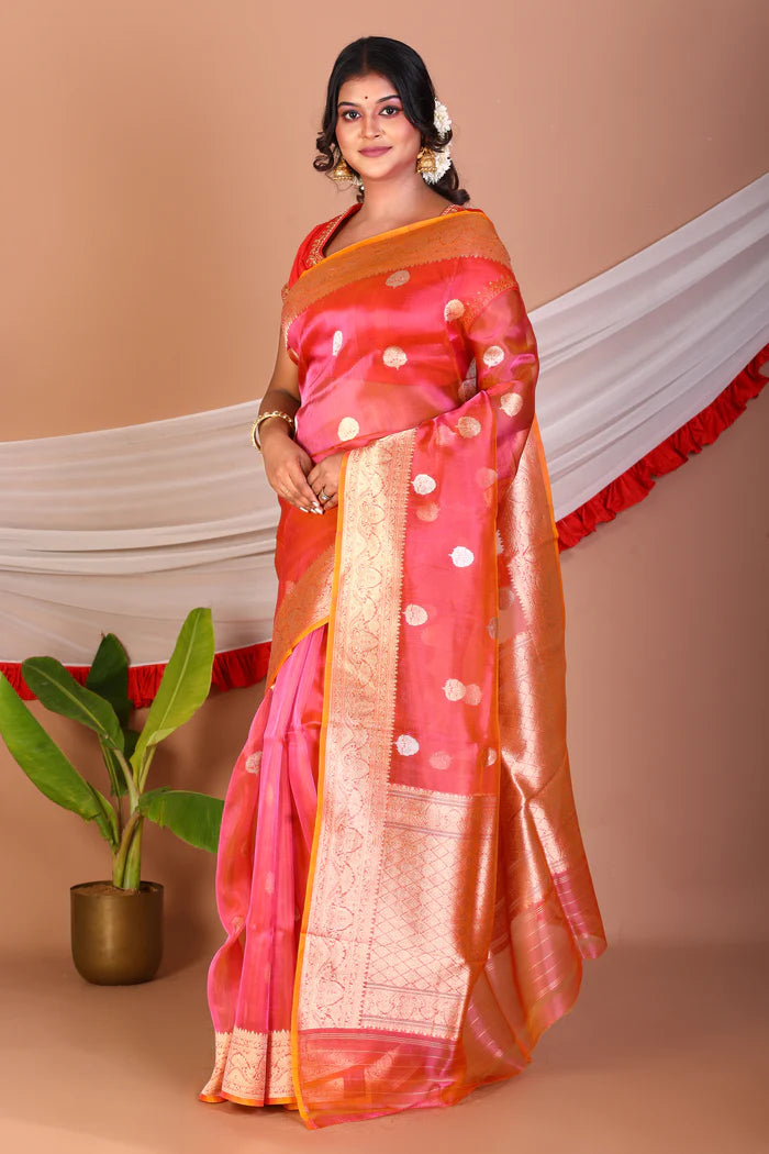 Dual Tone Pink Pure Tissue Saree - Keya Seth Exclusive