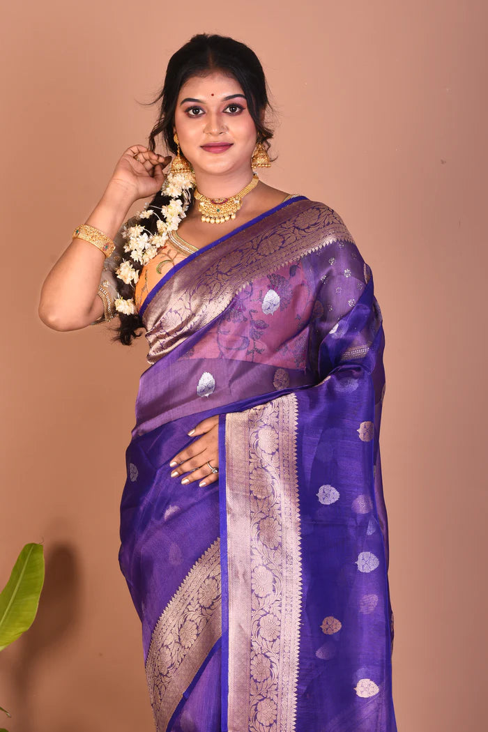 Royal Blue Pure Tissue Saree - Keya Seth Exclusive