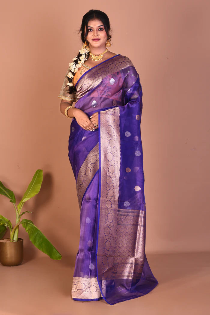 Royal Blue Pure Tissue Saree - Keya Seth Exclusive