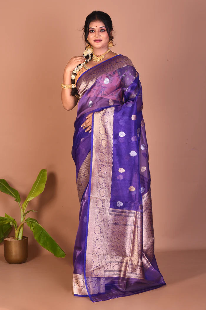 Royal Blue Pure Tissue Saree - Keya Seth Exclusive