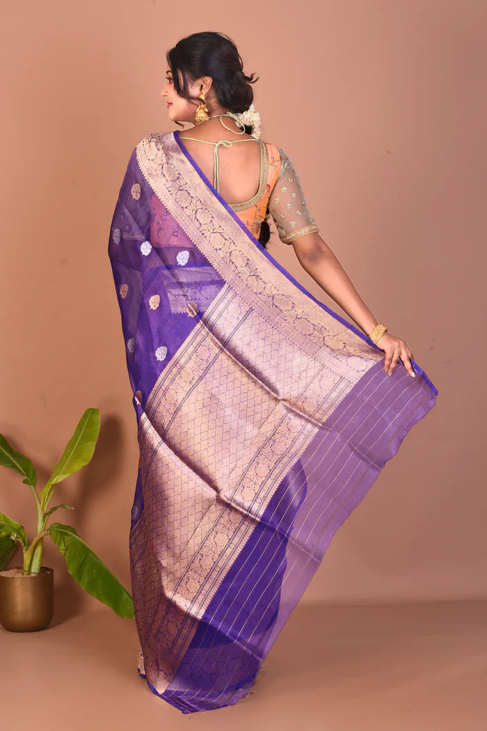 Royal Blue Pure Tissue Saree - Keya Seth Exclusive