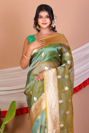 Dual Tone Pure Green Tissue Saree - Keya Seth Exclusive