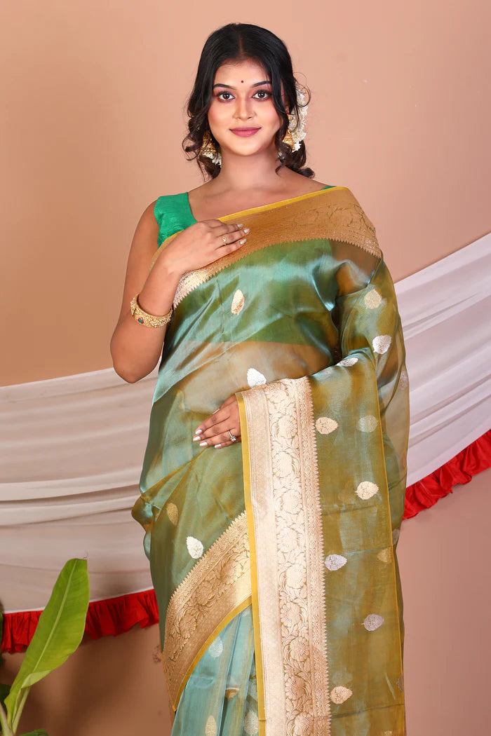 Dual Tone Pure Green Tissue Saree - Keya Seth Exclusive