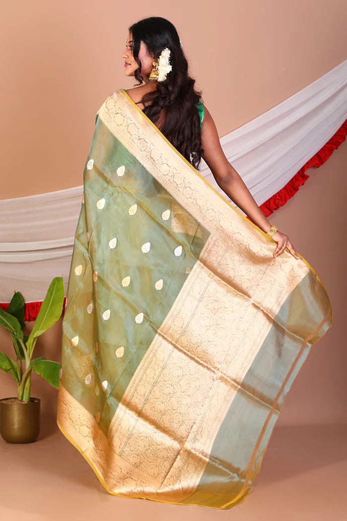 Dual Tone Pure Green Tissue Saree - Keya Seth Exclusive