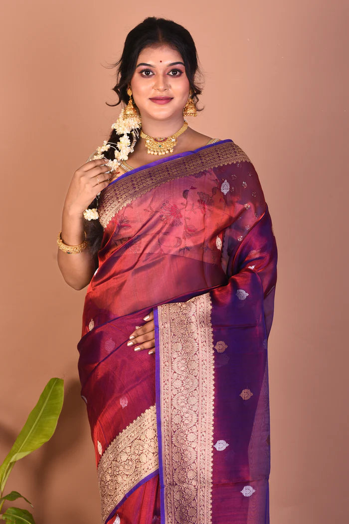 Dual Tone Magenta Pure Tissue Saree - Keya Seth Exclusive