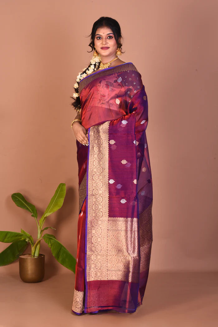 Dual Tone Magenta Pure Tissue Saree - Keya Seth Exclusive