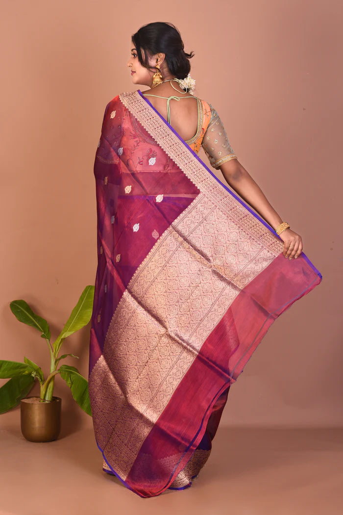 Dual Tone Magenta Pure Tissue Saree - Keya Seth Exclusive