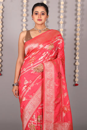 Red Blended Khaddi Saree - Keya Seth Exclusive